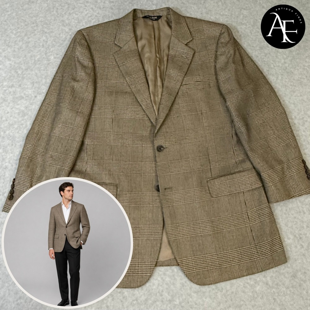 Jos A Bank Signature Silk Camel Hair Blazer‎ Mens 42R Tan Glen Plaid Sport Coat